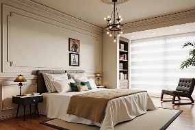 现代简约家居设计:米色系客厅厨房卧室一体化装修方案(图5) 2025年顶流装修风格——中古风杀疯了!